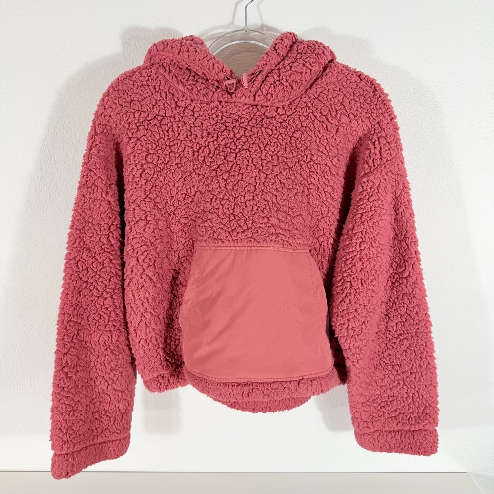 Zella Cassie Teddy Faux Shearling Sherpa Hoodie Pullover Mauve Pink Small